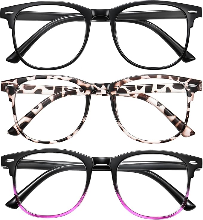 Okany 3 Pack Blue Light Blocking Glasses for Women Men, Round Computer Glasses Anti Eye Strain/UV/Glare Gaming Glasses