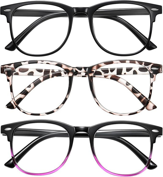 Okany 3 Pack Blue Light Blocking Glasses for Women Men, Round Computer Glasses Anti Eye Strain/UV/Glare Gaming Glasses
