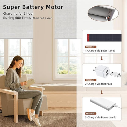 Motorized Roller Shade: Blackout, Rechargeable, Compatible with Alexa/Google Home/Apple Homekit, Aura White
