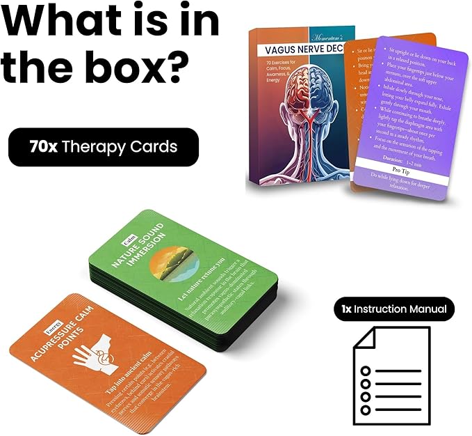 Vagus Nerve Deck 70 Exercise Cards for Vagus Nerve Reset and Stimulation Practices Non Electric Calming Toolkit for Anxiety Stress and Nervous System Support