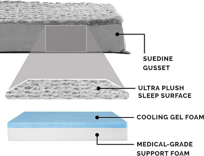 Furhaven Cooling Gel Dog Bed for Large Dogs w/ Removable Washable Cover, For Dogs Up to 125 lbs - Ultra Plush Faux Fur & Suede Mattress - Gray, Jumbo Plus/XXL