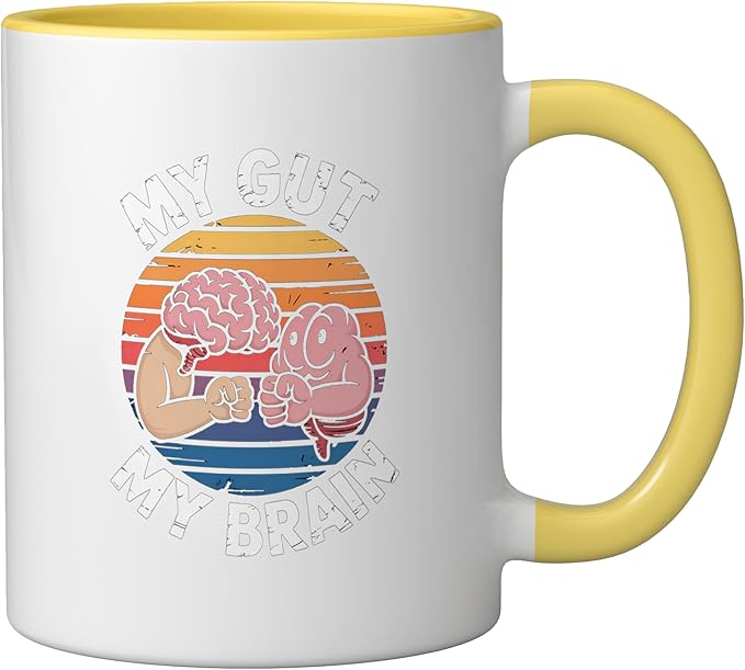 Relaxation Breathing Vagus Nerve Stimulation Stress Relief Ceramic Mug, Yellow/White