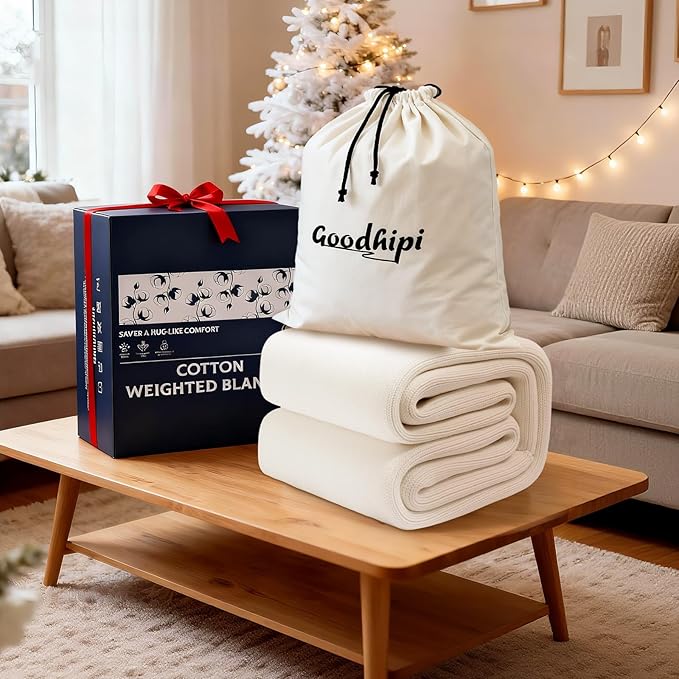 Knitted Weighted Blanket for Adults, 62"x90" 16lbs Chunky Knit Heavy Cotton Blanket, Cooling, Breathable, Sustainable, Machine Washable,Valentine's Day Birthday Gifts Presents for Mom Women