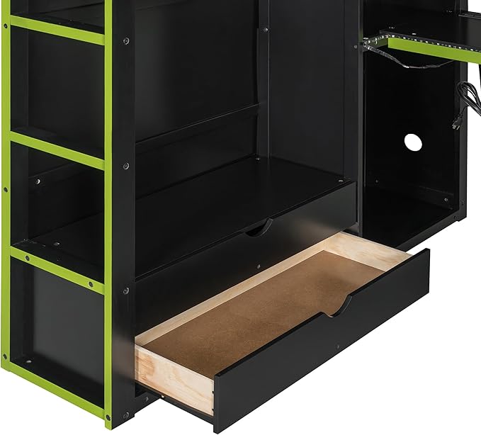 GOWE Full Size Wood Loft Bed with Desk,Wardrobe,Ample Storage Space,and RGB Light, Green(Old SKU:LT000261AAG)