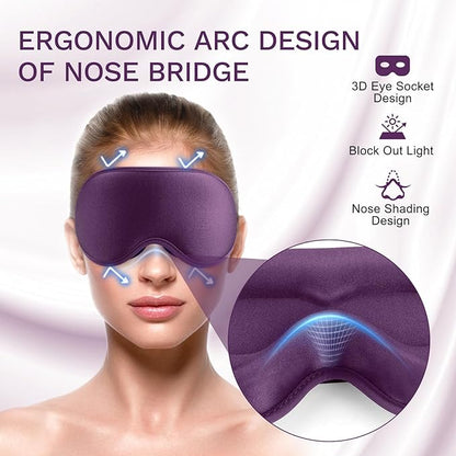 FlyCoco 99% Fully Block Out Light Eye Sleep Mask, 3D Deep Contoured Eyes Cover Zero Pressure, Long Lash Extension Eyes Mask with Adjustable Straps for Sleeping Travel Home Nap Rest Women Men (Purple)