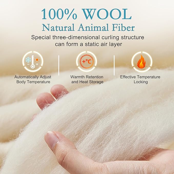 YOUR MOON Summer Lightweight Wool Comforter - Breathable & Thin Duvet Insert for Hot Sleepers, 100% Australian Wool Filling 100gsm with Pure Cotton Shell-Twin Size (Gray)