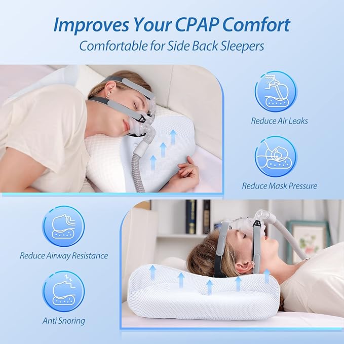 HOMCA CPAP Pillow for Side Sleeping, CPAP Nasal Pillows for All CPAP Masks Users to Reduce Air Leaks & Masks Pressure, Neck Support Pillows for Sleeping for Neck Pain Relief