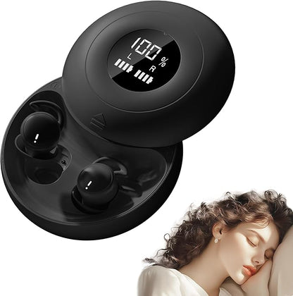 sunvito Sleep Earbuds Bluetooth 5.4, Mini Invisible Silicone Sleep Earbuds for Side Sleepers, Noise Blocking Sleeping Headphones, Hidden Earbuds with LED Display for Small Ears, Sleep & Relax (Black)