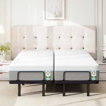 MUUEGM Queen Adjustable Bed Frame with Thickened Frame, Head and Foot Lift, Head-Pillow-Tilt, Adjustable Beds with Smart APP Control, Massage, Zero Gravity, Anti-Snore, Wireless Remote,USB Ports