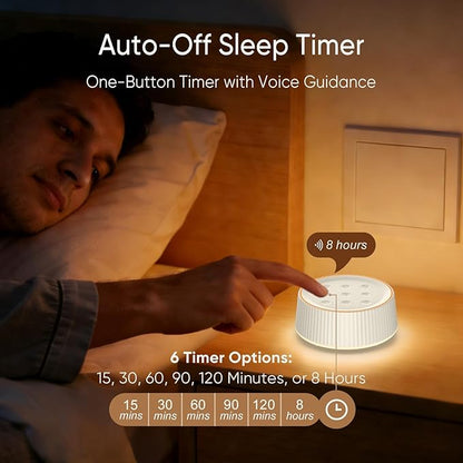 Kipcush White Noise Machine for Sleeping Baby Adults – Sound Machine with 8 Night Light Colors, Tap Control, 6 Timer Settings, Auto-Off & Memory, Portable Sleep Soother for Home & Travel