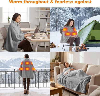 16000mAh Heated Blanket Battery Operated Soft Cordless Heated Blanket Shawl Portable Heated Throw Blanket Poncho Wraps Fast Heating with 3 Heat Levels 6 Heating Zones