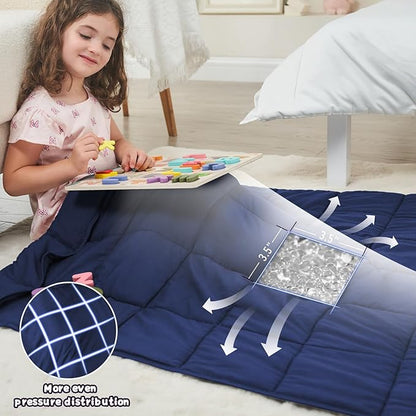 Weighted Blanket Kids 3lbs, 36"x48", Cooling Heavy Throw Blanket for 20-40lbs, Microfiber Soft Thick Big Blankets Weighted Comforter Breathable Gift for Sleeping, Navy