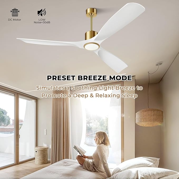Ceiling Fans with Lights, Ceiling Fans with Lights and Remote Control, 52 inch Modern Smart White and Gold Ceiling Fan, Outdoor Ceiling Fans for Patios 3 Blade Bedroom Farmhouse（White）