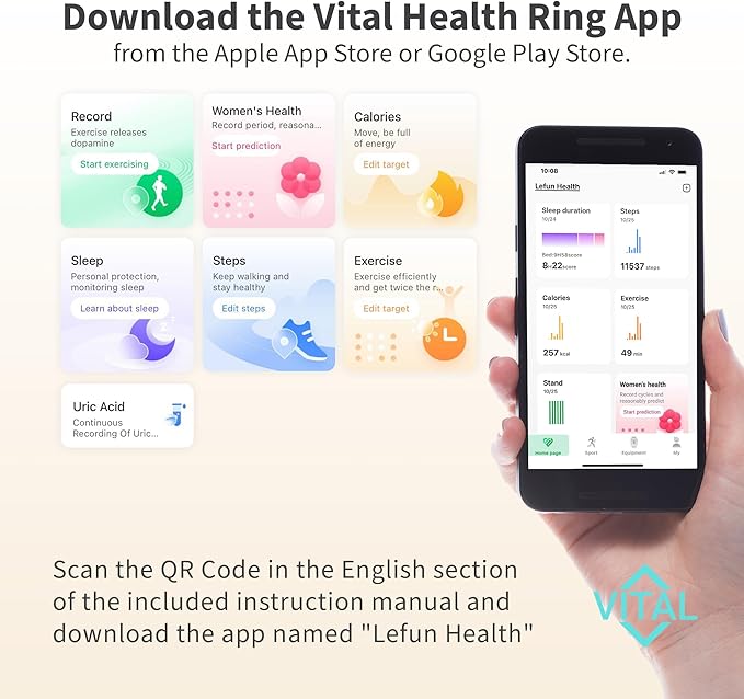Vital Health Smart Ring for Women Black Vital Health Ring Smart Rings for Men with Fitness Tracking, Sleep Monitor, Activity Tracking, App (Size 10)