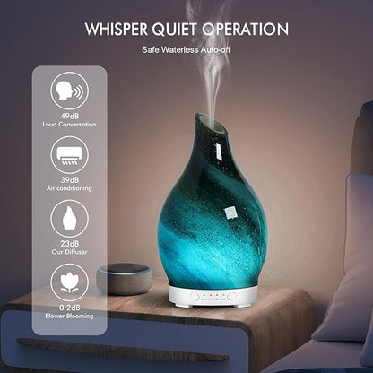 Aromatherapy Diffuser Essential Oil Diffuser - Glass Diffuser Ultrasonic Cool Mist Aroma Diffuser 150ml Scented Oil Diffuser with Auto-Off Protection & 7 Colors Night Light for Home Office Decor&Gift