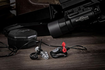 SureFire EP4 Sonic Defenders Plus filtered Earplugs, triple flanged design, reusable, Black, Medium