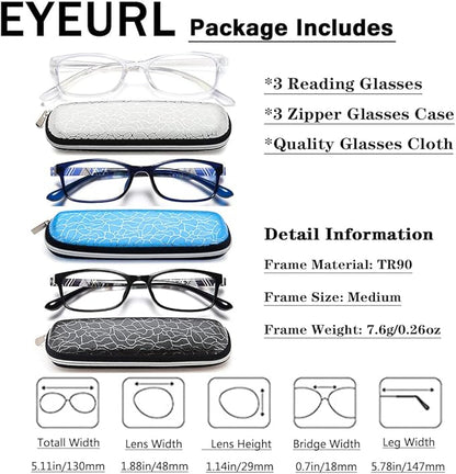 EYEURL Reading Glasses for Women-Blue Light Blocking For Men Women-3 Pack Computer Readers 2.0 Spring Hinge Anti UV Ray/Eye Strain/Glare Eyeglasses