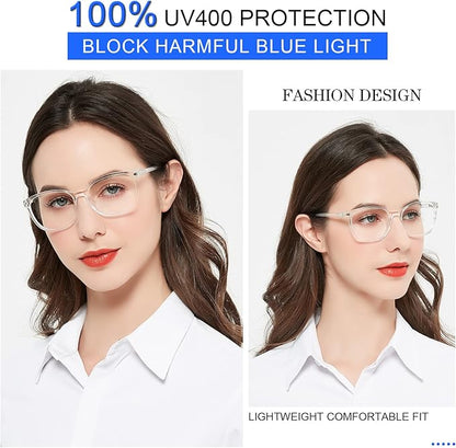 MARE AZZURO Blue Light Blocking Reading Glasses Women Trendy Square Computer Readers 1.0 1.25 1.5 1.75 2.0 2.25 2.5 2.75 3.0 3.5 4.0 5.0 6.0 (Transparent, 3.00)