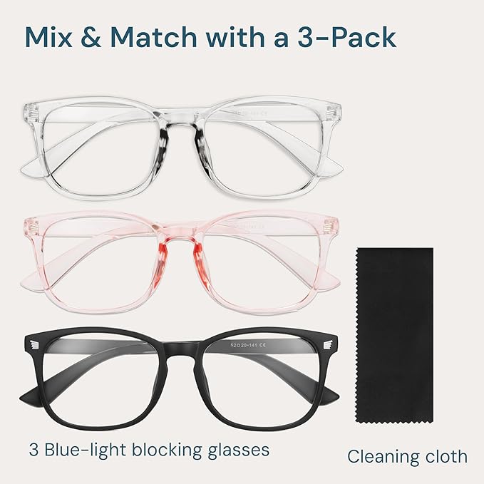 Blue Light Blocking Glasses - Fashion Square Eyeglasses, Anti UV Ray Computer Gaming Glasses Blue Blockers for Women/Men
