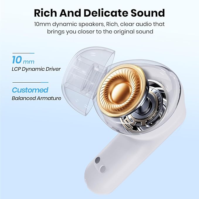 Bluetooth Headphones 5.4 Wireless Earbuds 2-in-1 Case and Phone Stand Noise Cancelling Earbuds Powerful Bass in-Ear Bluetooth 70H Playtime 35dB Hybrid ANC Waterproof for Sports/Workout White