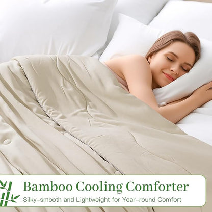 NEXHOME PRO 100% Viscose Derived from Bamboo Comforter Queen Size - Cooling & Moisture-Wicking Bedding Blanket - All Season Lightweight Design - Natural Organic Queen Duvet Insert