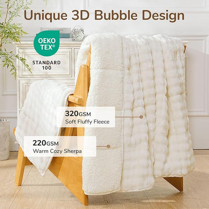 Cottonblue Weighted Blanket 15lbs for Adults, Fluffy Bubble Sherpa Fleece Weighted Blankets for Queen Size Bed, Cute Fuzzy Warm Heavy Blanket for Calming & Sleeping, 60"x80", Cream White
