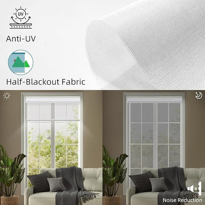 SmartWings Motorized Light Filtering Shades, 50% Blackout PVC Free Smart Blinds, Custom Size, Rechargeable Battery, Works with Matter/Apple HomeKit, Alexa, Thread/Zigbee, Remote Optional, 50% White