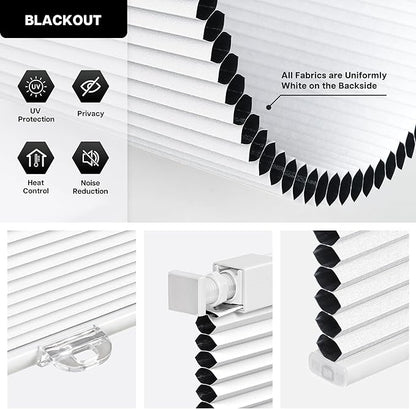 LazBlinds Cordless Cellular Shades, No Tools No Drill Blackout Honeycomb Shades Pleated Blinds for Windows, 27.5'' W x 48'' H, Silver White