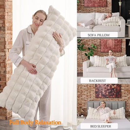 Cozy Plush Fluffy Body Pillow,Full Body Pillows for Adults Kids Girls Teens,20X54 Inches Big Hug Double Pillow,Bed and Sofa Pillow for Side Sleeper & Pregnancy,Pregnancy Pillow-Beige Chocolate