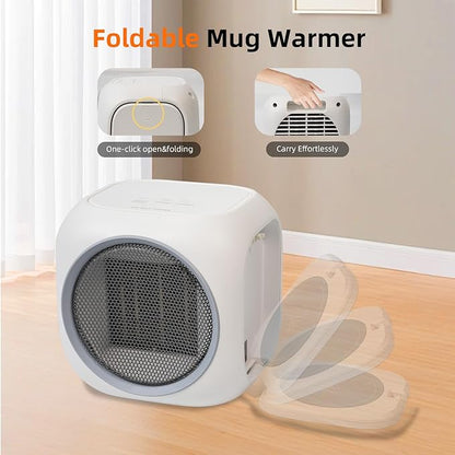 Space Heater with Mug Warmer, Electric Space Heaters for Indoor Use with Thermostatc, Candle Warmer Pate for Bedroom, Office, Large Room Use