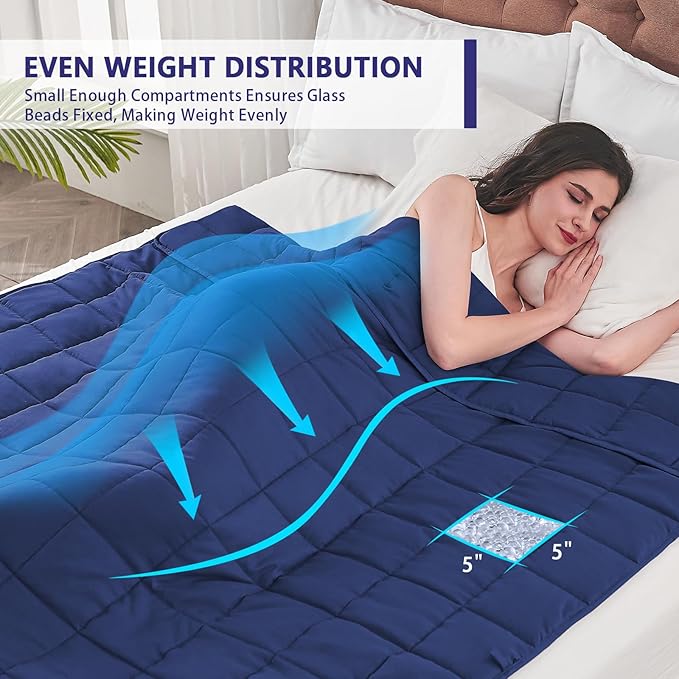 yescool Weighted Blanket for Adults (17 lbs, 48" x 72", Blue) Cooling Heavy Blanket for Sleeping Perfect for 160-180 lbs, Twin Size Breathable Blanket with Premium Glass Bead, Machine Washable
