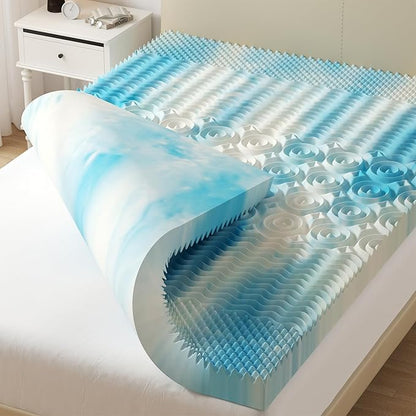 DUMOS 3 Inch 5-Zone Memory Foam Mattress Topper King, Cooling Gel Infused Pressure Relief Bed Topper for Back & Hip Pain, Soft Dorm RV Camping Mattress Pad, Blue