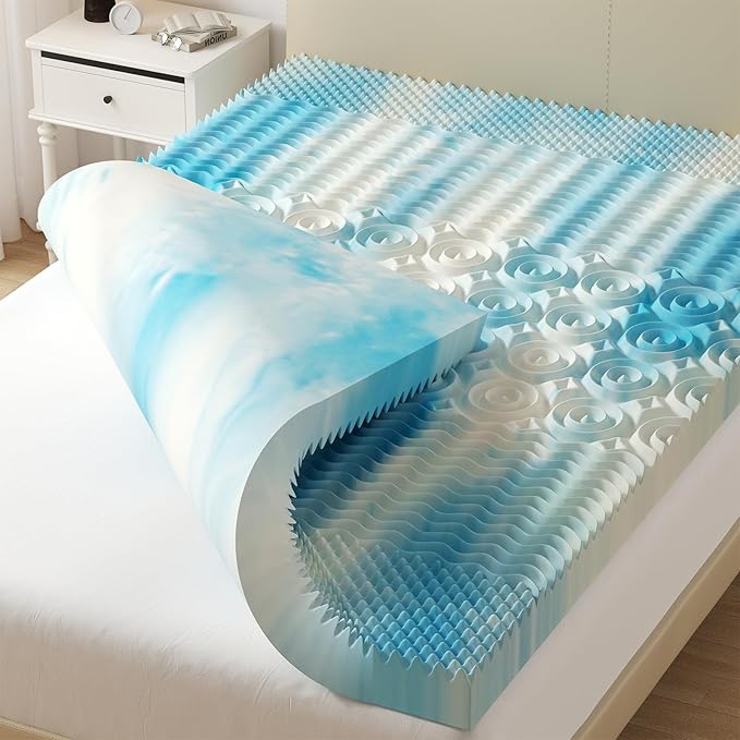 DUMOS 2 Inch 5-Zone Memory Foam Mattress Topper Full, Cooling Gel Infused Pressure Relief Bed Topper for Back & Hip Pain, Soft Dorm RV Camping Mattress Pad, Blue