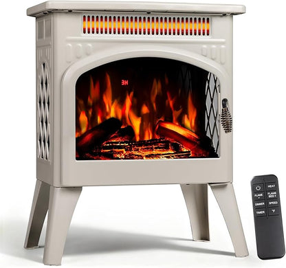 ZAFRO 21" Freestanding Electric Fireplace with Remote, Fireplace Space Heater with Adjustable Flame Color and Brightness, Thermostat/Sleep Mode/Overheat Protection for Bedroom, Living Room(Beige)