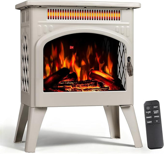 ZAFRO 21" Freestanding Electric Fireplace with Remote, Fireplace Space Heater with Adjustable Flame Color and Brightness, Thermostat/Sleep Mode/Overheat Protection for Bedroom, Living Room(Beige)