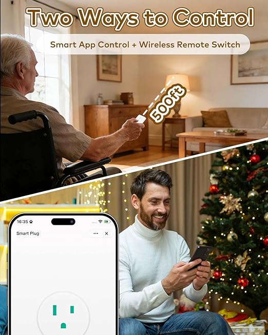 Wireless Remote Control Outlet Plug,NineLeaf Smart Outlets for Household,On Off 1 Smart Plug 2 Switches Compatible with Tuya,Alexa and Google Assistant,Timer Outlet,No Wiring,White