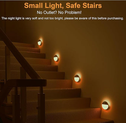 2 Pack Amber Night Light, Battery Operated Night Light, 2.6" Small Sticky Lights, Dimming, 3 Light Modes, Motion Sensor Lights for Kids, Baby, Sleep, Bedroom, Bathroom, Toilet, Travel, Stairs