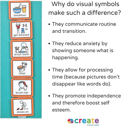 Morning and Bedtime Routine Chart with 12 visual symbols pecs cards by Create Visual Aids to support routine, transition for children, autism, aspergers, ADHD, speech and language delay.