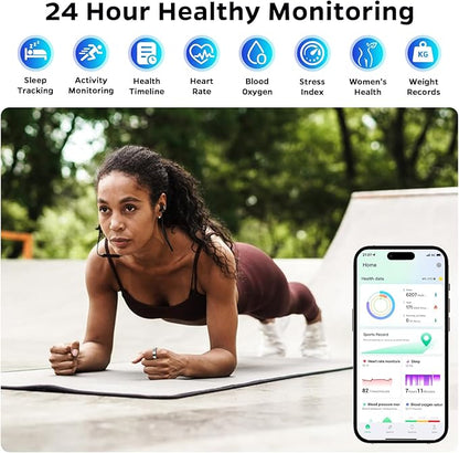 Upgrade Smart Health Ring for Women Men,Waterproof Fitness Ring, Fitness Tracker for Activity Monitoring,Sleep Tracker, No Subscription Fee (Silver, 7)