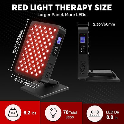 3 Modes Red Light Therapy Panel for Body & Face, 70 RED+NIR LEDs, Multifunctional Panel with Mode Timer Brightness and Frequency Adjustment, Infrared Light Therapy for Skin Care, Recovery, Sleep