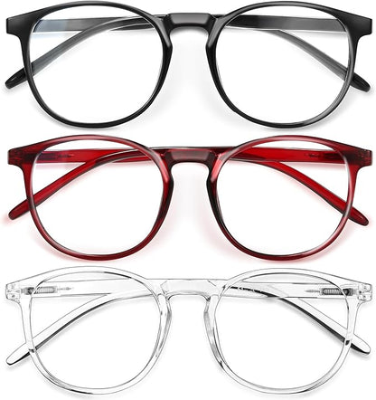 IBOANN Chic & Comfy Blue Light Glasses for Women - 3-Pack Round Frames, Screen-Ready Style with UV Protection Coating