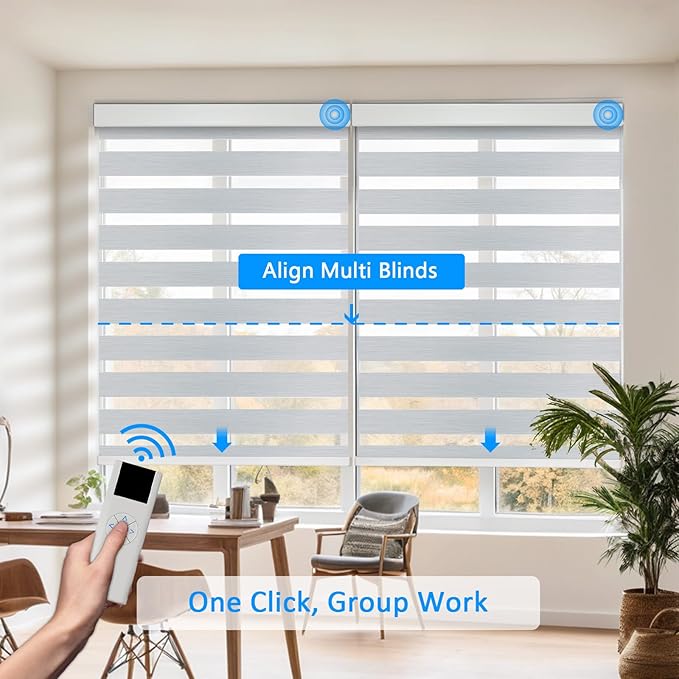 Motorized Zebra Blinds for Windows Cordless Electric Curtains with Remote Control Blackout Shades Custom Smart Blinds Compatible with Alexa Google Home(95% Blackout Grey,W22 X 72in)