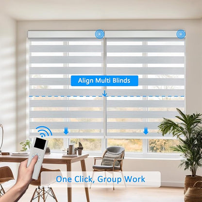 Motorized Zebra Blinds for Windows Cordless Electric Curtains with Remote Control Blackout Shades Custom Smart Blinds Compatible with Alexa Google Home(95% Blackout Grey,W53 X 72in)