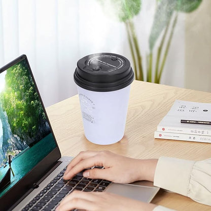 Mini Portable 300ml Humidifier, USB Coffee Cup Low Noise Desk Humidifier Lightweight Space Saving Car Humidifiers for Bedroom Office Travel Home (Purple)