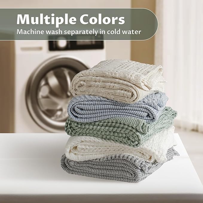 Cooling Waffle Weave Blanket Twin Size for Bed Sofa - Soft Lightweight Bed Blankets of 50% Rayon Derived from Bamboo for Hot Sleepers, Sage Green Breathable Throw for Summer, 60"x80"