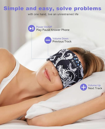 LOVE EYE Sleep Headphones Wireless Headband Headphones Bluetooth 5.4 for Side Sleeper Bluetooth Headband Earphones for Sports for tech Gadgets Gifts (Flower Black)