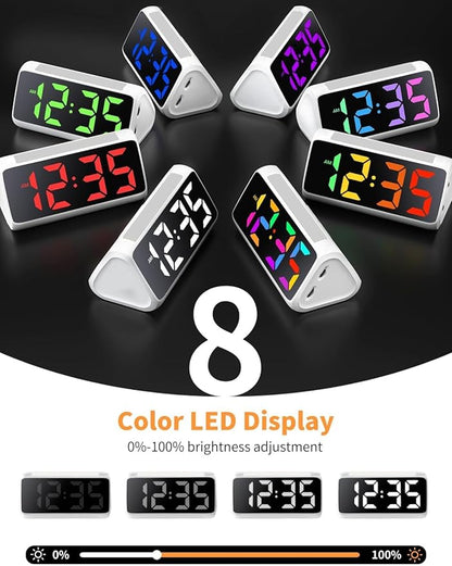 Netzu Alarm Clocks for Bedrooms Heavy Sleepers, Vibrating Alarm Clock with Bed Shaker, Night Light, RGB Display, Dimmer, Snooze for Hearing Impaired People (White)