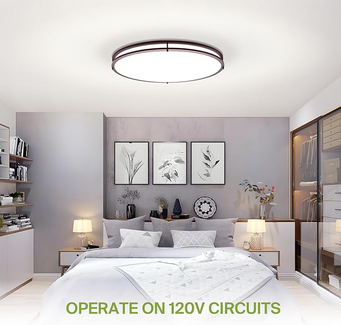ASD LED 32" Oval Flush Mount Lighting, Close to Ceiling Light Fixture | 5CCT, Dimmable, ETL Listed | 50W 4195LM 2700-5000K 120V | Low Profile Double Ring Lamp | Dark Bronze, 2 Pack