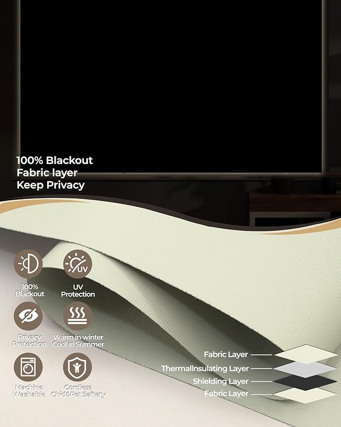 AIVIDIG Motorized Roller Shade with Remote Control, 100% Blackout Electric 21-110” Width Blinds for Windows with Alexa Google Home, Rechargeable Smart Automatic Customized Size（Waterproof-Beige）
