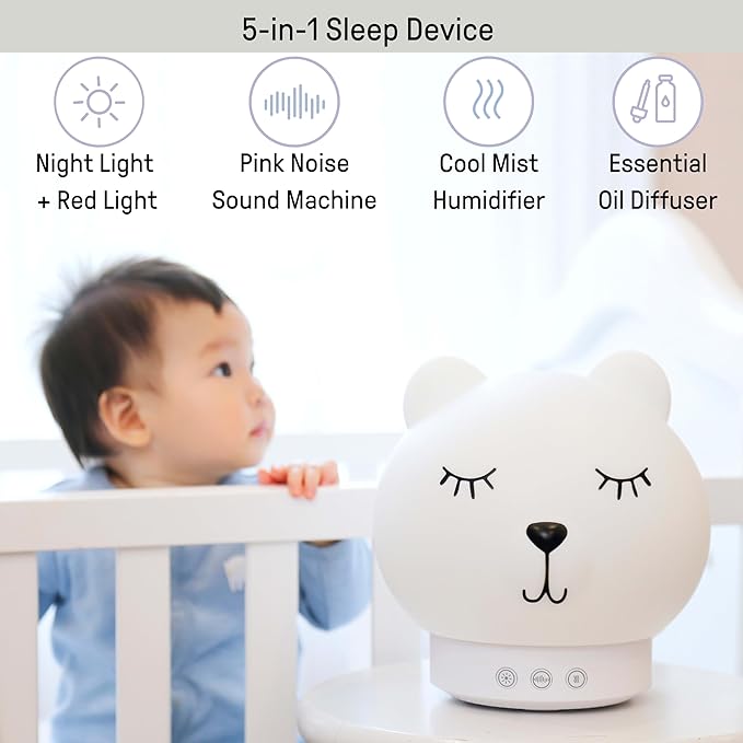 Ingenuity Baby Dream Machine 5-in-1 Sleep Device with Cool-Mist Humidifier, Night Light, Red Light, Pink Noise Sound Machine, Essential Oil Diffuser, Kids 5 Months - 7 Years for Nursery or Bedroom